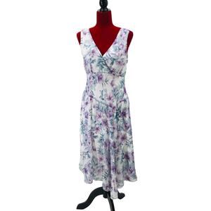 CONNECTED APPAREL 8p petite floral ivory purple asymmetrical dress NWT  B131